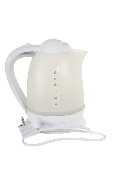 孤立白色上的白色电热水壶 — 图库照片