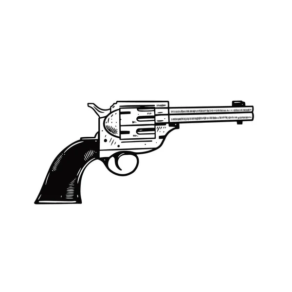 Retro-Pistole. Handgezeichnete Umrissvektorillustration. Stilelement Gravieren. — Stockvektor