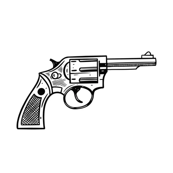 Pistolet classique dessiné à la main. Style de gravure de couleur noire. Illustration vectorielle. — Image vectorielle