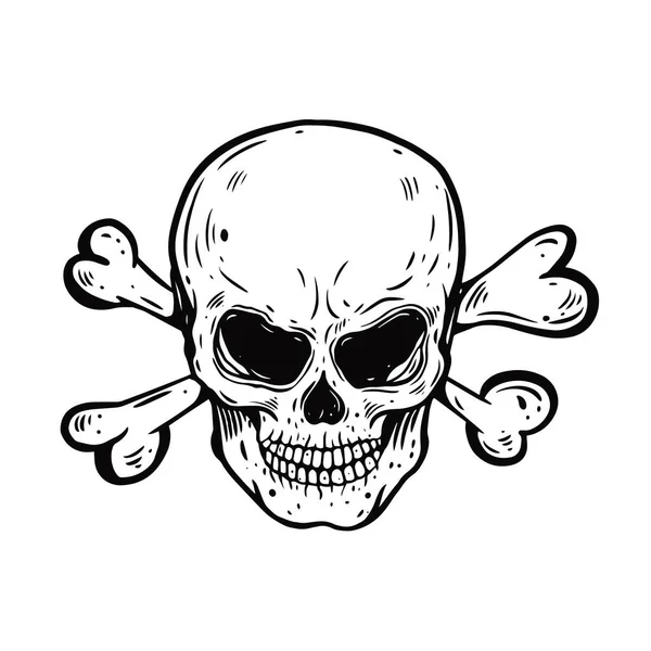 Crâne et os diaboliques. Illustration vectorielle couleur noire dessinée à la main. — Image vectorielle