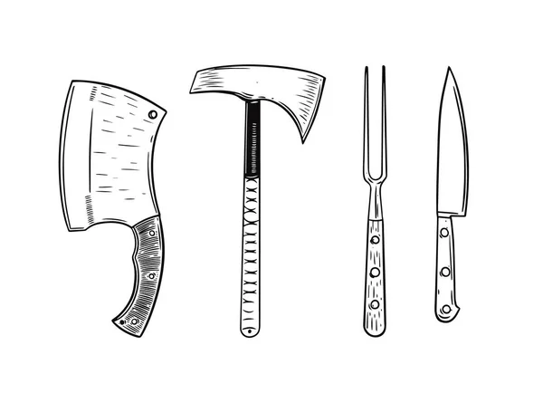 Kalla vapen och kniv hand dras svart färg vektor illustration. — Stock vektor