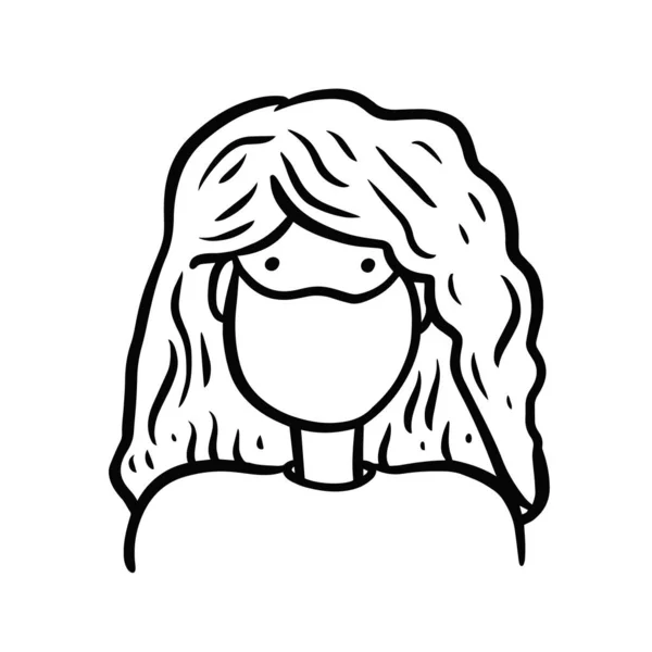 Femme avec masque protecteur. illustration vectorielle de contour dessinée à la main. — Image vectorielle