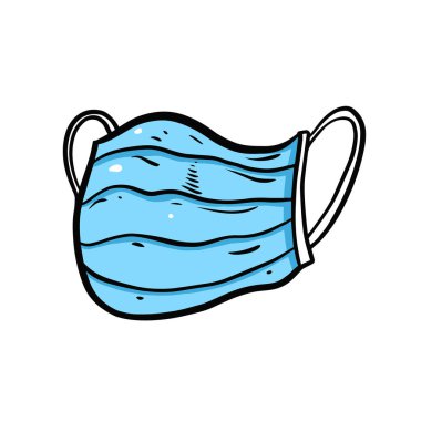 Mavi tıbbi maske. El çizimi çizgi film tarzı. Vektör illüstrasyonu.