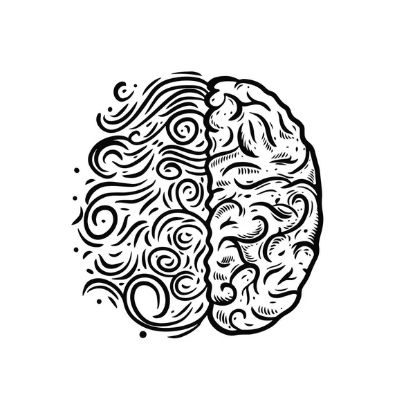 Cérebro esquerdo e direito conceito humano. ilustração vetor de cor preta desenhada à mão. —  Vetores de Stock