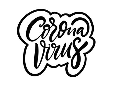 Corona Virüsü metni. El çizimi siyah renk harfleri.