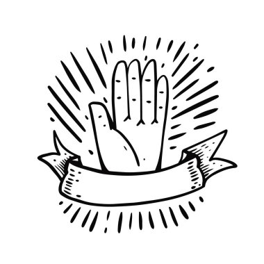 Kurdele dövmeli bir el. İşleme sanatı. Vintage vektör illüstrasyonu.