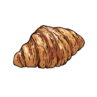 Kruvasan el rengarenk klasik tarzda çizilmiş. Gerçekçi vektör illüstrasyonu.