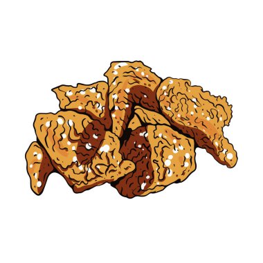 Tavuk kızartması, fast food el, renkli eskiz çizimi. Çizgi film biçimi.