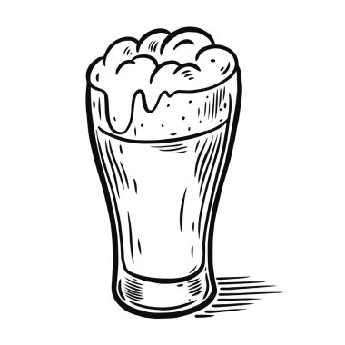 Cam bira gravür stili. El çizimi siyah renkli vintage vektör çizim sanatı.