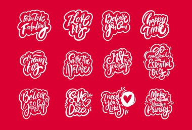 Motivasyon ifadeleri el çizimi beyaz renk metni ve kırmızı arkaplan.