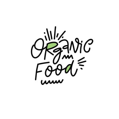 Organik gıda tabiri. El çizimi siyah harfli metin. Vektör illüstrasyonu beyaz arkaplanda izole edildi.