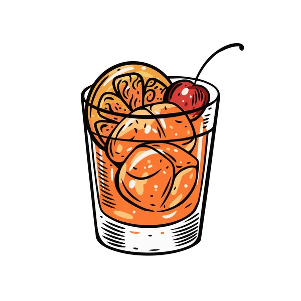Grabado a mano colorido cóctel naranja. Dibujo moderno ilustración vectorial aislado sobre fondo blanco. — Vector de stock