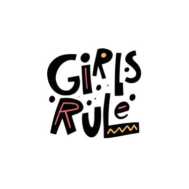 Kızlar hükmeder. Modern tipografi harfi. Motivasyon feminizm metni.