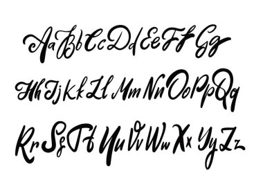 Yazı tipi alfabesi ile çizilmiş siyah renkli kaligrafi tipleri. Modern biçim.