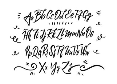 El çizimi siyah harf alfabesi. Dekoratif yazı tipi.