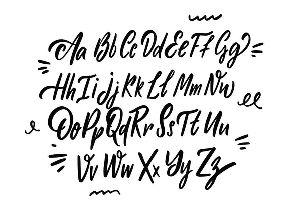Yazı tipi. Fırça kaligrafi alfabesi. Siyah renk izole işaretler. — Stok Vektör