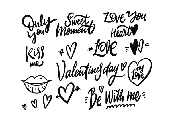 愛のセットを文字のフレーズ。バレンタインデーは書道を引用します。ドードルのデザイン要素. — ストックベクタ