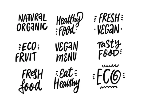 Eco Natural Vegan Food Words Set Texto Ecológico Cor Preta — Vetor de Stock