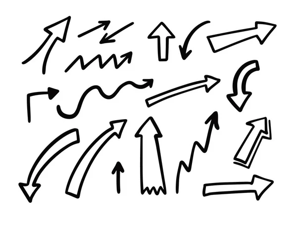 手绘黑色箭头图标集 矢量涂鸦风格 因白人背景而被隔离 — 图库矢量图片