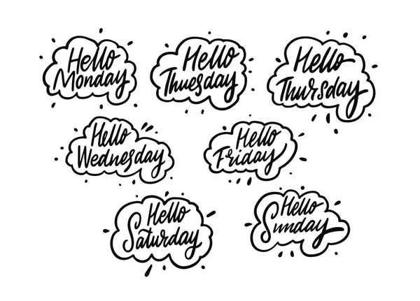 El çizimi siyah harfler ayarlandı. Aylar süren mesajlar. Vektör illüstrasyonu beyaz arkaplanda izole edildi.