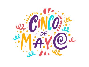 Cinco de mayonez tatil mektupları. El çizimi renkli vektör çizimi. Beyaz arkaplanda izole.