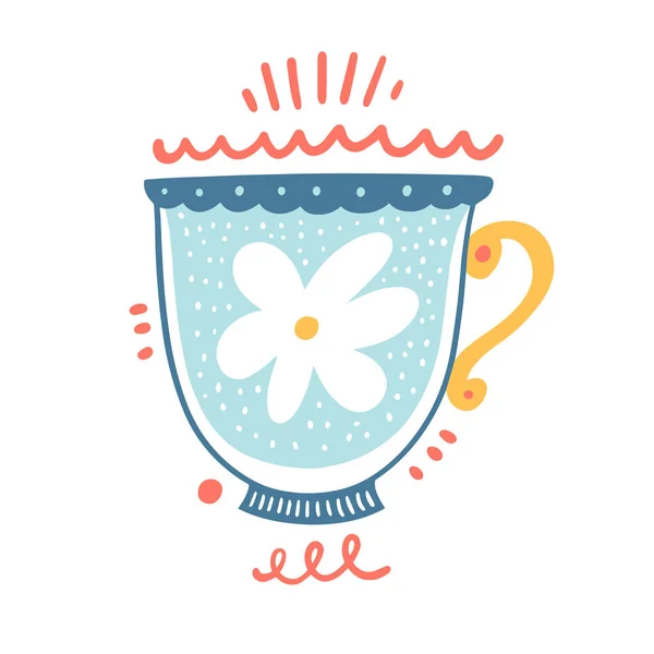 Coffee Mug Tea Cup Hand Drawn Colorful Cartoon Style Vector — Stock Vector