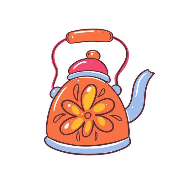 Teapot Hand Drawn Colorful Kitchen Icon Cartoon Doodle Style Vector — Stock Vector