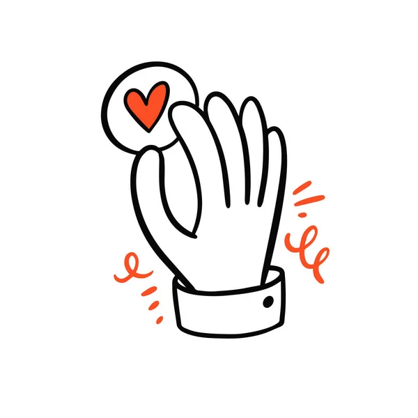 Рука Сердце Икона Каракулей Ручная Рисованная Цветная Иллюстрация Стиле Мультфильма — стоковый вектор