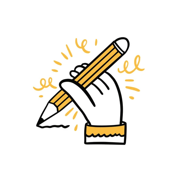 Hand Icon Pencil Hand Drawn Doodle Cartoon Style Vector Illustration — Stock Vector