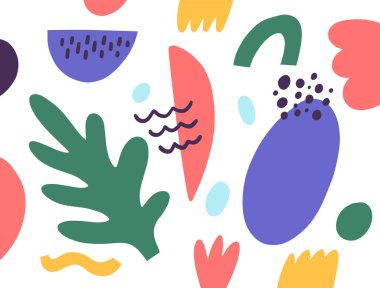 Soyut çiçekli doğal renkli karalama seti. El çizimi biçim elemanları vektör illüstrasyonu.