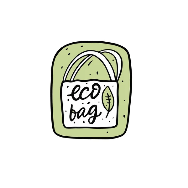 Eco Sac Phrase Laisser Signe Texte Lettrage Écologie Dessiné Main — Image vectorielle