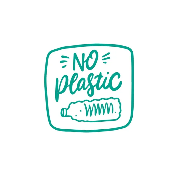 Żadnego Plastikowego Smsa Ręcznie Narysowana Naklejka Ekologiczne Sformułowanie Motywacyjne Ilustracja — Wektor stockowy
