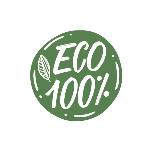100 Відсотків Еко Зелений Колір Сучасний Текст Каліграфії Натуральна Їжа — стоковий вектор