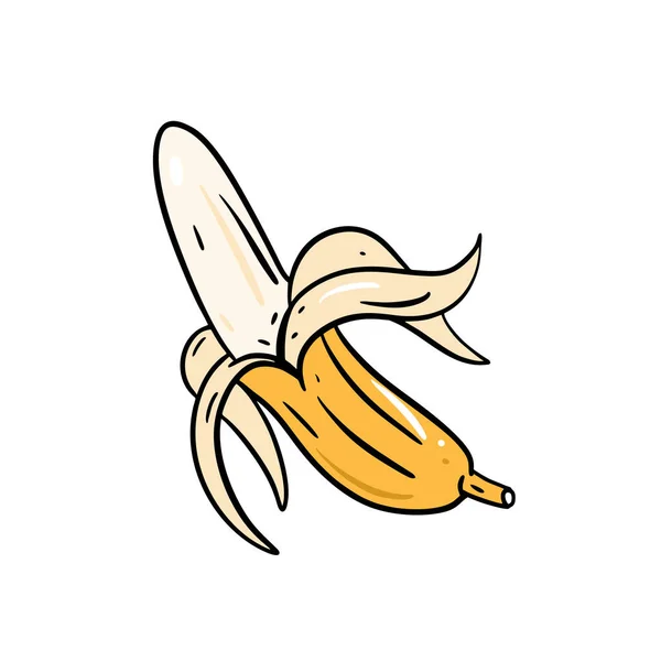 Whole banana. Colored food fruit. Hand drawn sketch style vector art. Doodle illustration.