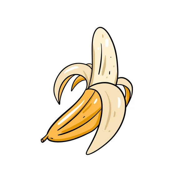 Logo Banane Fruits Jaune Ouvert Illustration Vectorielle Gribouillis Dessinée Main — Image vectorielle