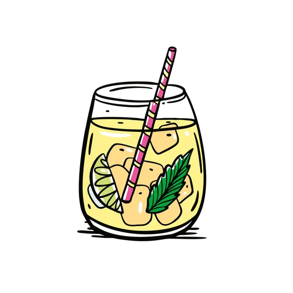 Yellow Lemon Cocktail Drink Water Hand Drawn Colorful Sketch Art — Image vectorielle
