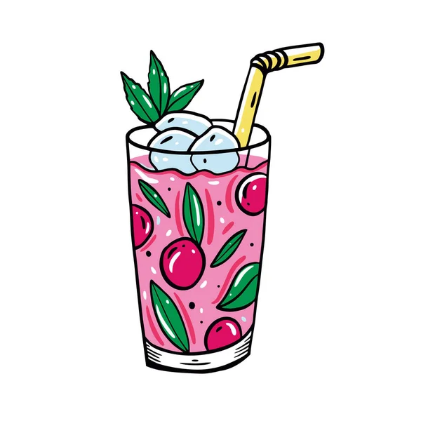 Cherry Drink Hand Drawn Sketch Art Vector Illustration Doodle Style — 스톡 벡터