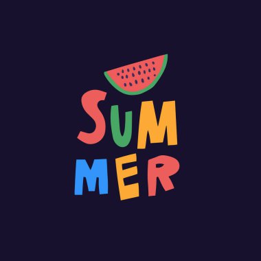 Summer word and watermelon slice. Hand drawn modern typography lettering phrase. Colorful vector illustration. Doodle art.
