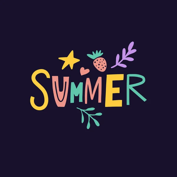 Summer Word Colorful Modern Typography Phrase Holiday Text Vector Doodle — Stockvektor