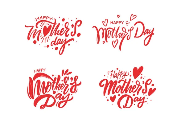 Happy Mothers Day Lettering Phrase Set Pink Color Modern Calligraphy — Vetor de Stock