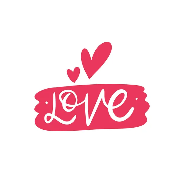 Love Word Pink Color Sign Hearts Hand Drawn Vector Illustration — Stock Vector