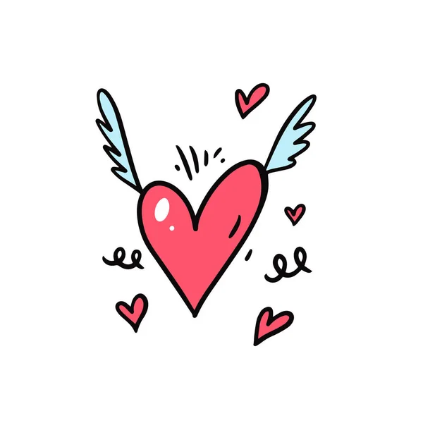 Love Sign Wings Angel Symbol Hand Drawn Colorful Cartoon Style — стоковый вектор
