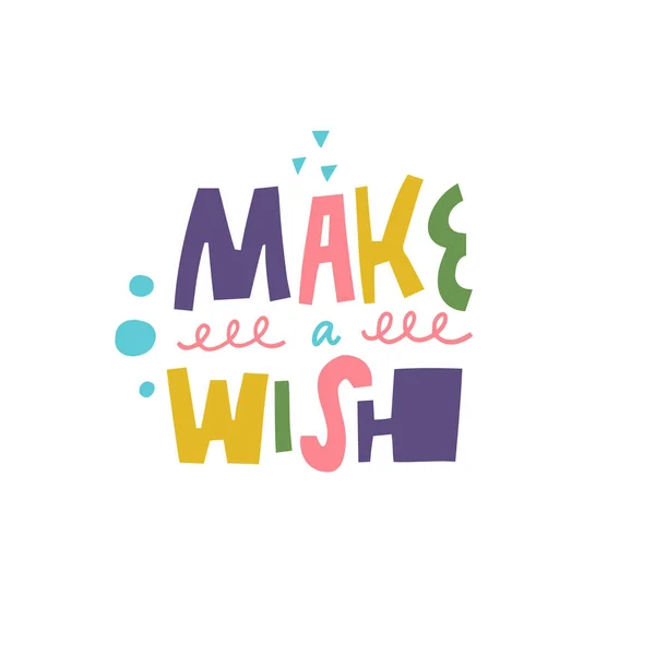 Make Wish Hand Drawn Colorful Cartoon Style Modern Typography Celebration — Archivo Imágenes Vectoriales