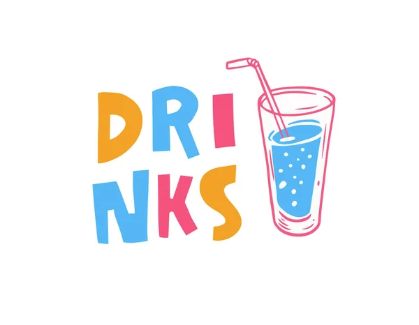 Hand Drawn Cocktail Cold Drink Cartoon Style Modern Typography Text — Stockvector