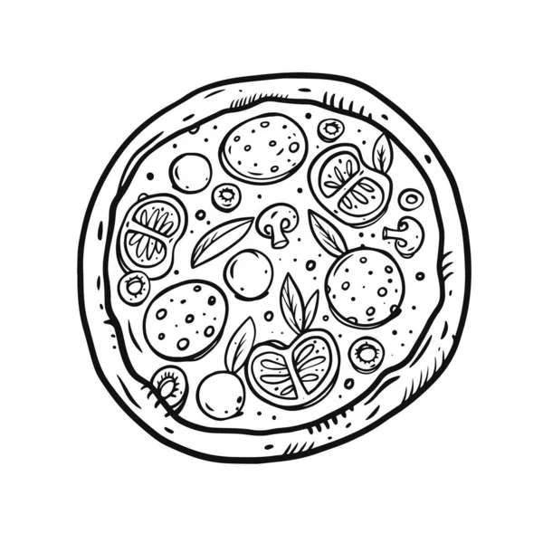 Піца Ілюстрація Ескізного Мистецтва Стиль Каракулів Чорного Кольору Вектор Лінійного — стоковий вектор