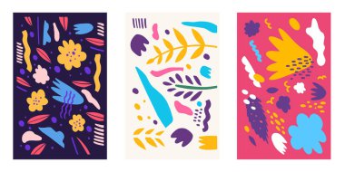 Soyut karalama elementleri şekillendirir. Posterde el çizimi sanat eserleri. Vektör illüstrasyonu.