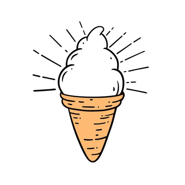 Vanille Ice Cream Hand Getekend Kleurrijke Gravure Stijl Vector Illustratie — Stockvector