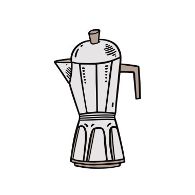Kahve fincanı çizilmiş renkli vektör çizimi. Kabartma stili çizimi.