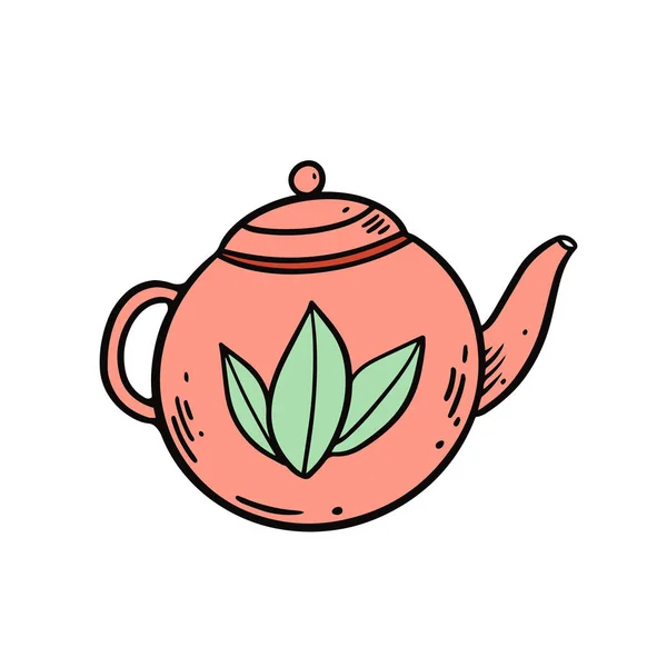 Hand Drawn Tea Pot Engraving Style Vector Illustration Isolated White — Stock Vector