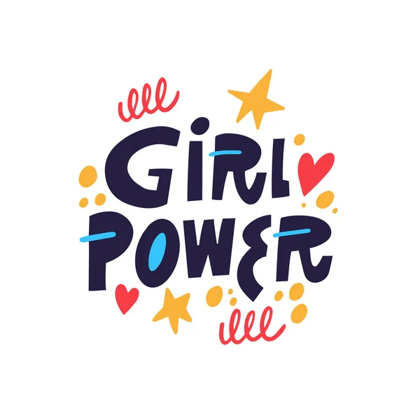 Girl Power Kézzel Rajzolt Színes Rajzfilm Stílusú Vektor Illusztráció Elszigetelt — Stock Vector